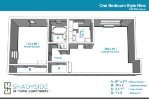 Floor plan for apartment style nine 5426 Fifth Avenue Pittsburgh